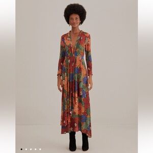 Farm Rio Black Stitched Flowers VNeck Maxi Dress